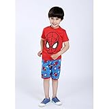 プリントパジャマ半袖&短パン(スパイダーマン)90cm～130cm　春夏　薄手綿100％ レッド/90ｃｍ～130ｃｍ6点セット 【1点】