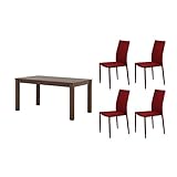 ブラウン×レッド／【5点セット】 Lumbie Dining 幅120cmテーブル チェア4脚 木製 北欧風 シンプル モダン おしゃれ ナチュラル ブラウン