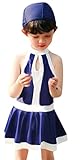 (コ-ランド) Co-land 子供 水着 女の子 ビキニ かわいい ワンピース水着 スイムウエア キッズ 女児 水着 水泳帽子 2点セット プール 水遊び Bブルー サイズL