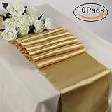 (Gold Satin Runner) - TRLYC Pack of 10 30cm x 270cm Gold Satin Table Runners for Wedding Banquet Par