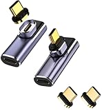 MUXER USB C マグネット アダプタ L字、40Gbps USB4高速データ転送、140W PD急速充電、8K 60Hz HD映像信号伝送、USB4.0 Type-C マグネット オス メス 変換、PC/MacBook/iPhone/Androidスマホ/Switchおよび他のUSB-Cデバイス対応 (140Wアダプタ2個+追加端子2個)