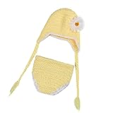 Dovewill 赤ちゃん　ニット　かぎ針編み　ベビーシャワー　洗礼　記念写真　小道具　キャップ　服　イエロー　2点セット