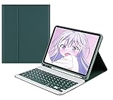 Fire HD 10 2023 キーボードケース Fire HD 10 Plus/HD 10 2021 ケース カラーキーボード 可愛い レディース Fire HD 10 タブレット 2023 Bluetooth キーボード マグネット 分離式 カラフル,深緑