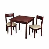 Gift Mark Children's Square Table with 2 Matching Off White Upholstered Chairs and Seat Cushion, Che