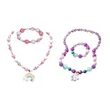 [Ladruph] ガールズ プリンセス ネックレス ブレスレット カラフル ユニコーン レインボー ペンダント ストレッチ チャンキー コスチューム キッズ アクセサリー セット 真珠 カチューシャセット ガールズネックレス 結婚式 パーティー 演奏会 発表会セット 子供アクセサリー 誕生日 プレゼント 縁日 お祭り