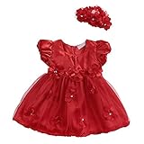ベビー服　ドレス　ワンピース　髪飾り　2点　セット　レッド　レース　可愛い　記念写真　パーティー　女の子 (100)