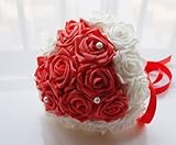 [Neustadt] ウェディングブーケに かわいい ハート型 造花の バラの ブーケ レッド×ホワイト