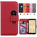 Kedic らくらくスマートフォン F-53E ケース 手帳型 F-53E カバー Fujitsu F-53E ケース ドコモ らくらくホン F53E ケース Easy Phone F-53E スマホケース 財布型 らくらくフォン F-53E ケース カードポケットスタンド機能、汗や指紋防止、擦り傷防止 かわいい 動物柄 らくらくフォン F53E 適用 ケース -レッド