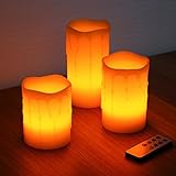 LEDキャンドル リモコン付き 本物のロウ(蝋)使用 蝋が溶けて流れている造形でリアル感抜群！ 自動消灯タイマー、明るさ2段階調整、照明モード付き
