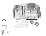 mslx3070p7556、31 " x20 " x9 " 30 / 70オフセット16ゲージダブルボウルキッチンシンクステンレススチールと蛇口
