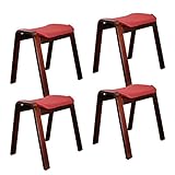 天然木曲げ木スタッキングチェア 〔ブリオ〕 4脚組 ブラウンフレームｘレッド（布）