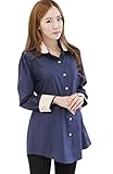 【セオヴェル】THEOVEL トップス レディース マタニティ ロング シャツ ネイビー 無地 秋 冬 (L)