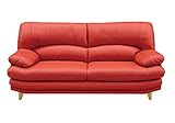 大川家具 関家具 2.5人掛けソファ(幅167cm 革素材)  レッド色 木脚(角)ナチュラル 139660_139072