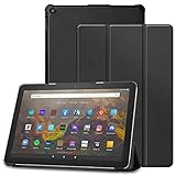 対応 Amazon Fire HD 10 第11世代 10.1インチ/Fire HD 10 Plus 2021年発売 第11世代 用のケース 対応 Amazon Fire HD 10 2021 第11世代 /Fire HD 10 Plus 第11世代 用の保護カバー オートスリープ機能 カバー スタンド機能付き 衝撃吸収 保護ケース 三つ折 薄型 高級PU レザー(ブラック)