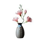 一輪挿し　プリザーブドフラワー　造花　花器付き　陶器　セラミック　ポット　セット　フラワーアレンジメント　インテリア　アンチーク　レトロ　リビングルーム　梅の花　ハクモクレン　フェイクグリーン　人工花