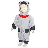 ベビー カバーオール 動物 着ぐるみ ふわもこもこ フリース なりきり コスチューム グレー-パグ 70cm