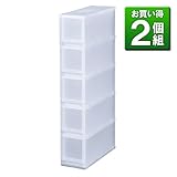 《2個セット》 収納ケース PLUST（プラスト）FR1705 ５段 幅17×奥行45×高さ93.8cm (NW) ナチュラルホワイト