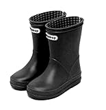 GoldenSelect レインブーツ キッズ レインシューズ ジュニアスニーカー 雨靴 長靴 子供 男の子 女の子 軽量 防水防寒 安全 通学 可愛い (16.5, 7-ブラック)