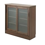 【天然木アルダー】カウンター下収納　引戸ガラスタイプ　(幅90cm)　ダークブラウン