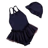 「楽々セレクトショップ」２色　ベビー水着　女の子　 透かし　ワンピース　キャップ付き　ファション　日焼け防止 超可愛い　伸縮性　海辺 温泉 記念写真　85~135cm　 (ネイビー, M(95-105