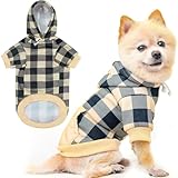 BINGPET 犬 服 冬 ペット服 おしゃれ チェック柄 犬の服 犬 犬用パーカー フーディー ペット 防寒 犬洋服 シャツ 秋 春 衣装 ベスト 犬 サークル スポーツ服 柔らかさ 家着 袖あり お散歩 ポリエステル 犬用服 ドッグウェア タンクトップ 小型犬 中型犬 大型犬 SMサイズ ベージュ
