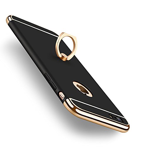 KYOKA iphone6ケース iphone6s ケース リング付き 衝撃防止 スタンド機能 3パーツ式 アイフォン6ケース おしゃれ 高級感 薄型 携帯カバー (iPhone6/6s, ブラック)