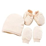 Pumpumly 新生児用 帽子、手袋とブーティのセット　ベビー・出産祝い・ギフト　カーキ ストライプ