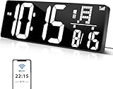 Blueekin 大型デジタル時計 壁掛け 置き掛け兼用 WiFi自動時刻修正 4段階調光 スヌーズ タイマー 温度表示