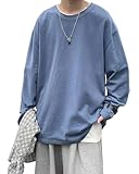 [HONOUR FASHION] tシャツ メンズ 長袖 綿100% 無地 大きいサイズ おしゃれ カットソー ビッグtシャツ コットン ビッグシルエット 春 夏 スモークブルー L