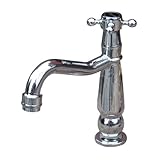 洗面水栓 蛇口 水栓金具 単水栓 クロスハンドル シルバー（銀）[奥行18×吐水口高8.5cm] INK-0302072H