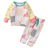 ベビー服 男の子 女の子 長袖幾何学 プリントパーカーと パンツアウトフィット (80(6-12M), イェロー)