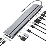 USB Cドッキングステーション デュアルモニター USB CからデュアルHDMI ディスプレイポート VGA ギガビットイーサネット PD 3.0 USB Aポート SD/TFスロット 3.5mmオーディオ 電源オン/オフボタン Dell/HP/Lenovo/USB Cノートパソコン用ノートパソコンドック