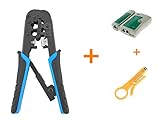 lovicool ネットワークLANケーブル修理キット：3in1多功能LANコネクタラチェット圧着ペンチ　RJ45・RJ11・RJ12・RJ25コネクタ用圧着ペンチ　ネットワークLANケーブルテスター
