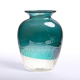 High Quality Handblown European Classical Tabletop Glass Vase 9.06 Inch, Turquoise