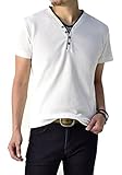 [FLAG ON CREW] (フラグオンクルー) キーネック Yヘンリー カットソー メンズ 半袖 畦ワッフル 2フェイク Tシャツ / B4B / 3L ホワイト・white
