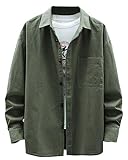 [OKJCON] シャツ メンズ 長袖 カジュアル ビジネス 秋 おしゃれ 無地 綿 大きいサイズ (グリーン, XL)