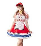 [ブライトララ] ハロウィン コスプレ 仮装 メイド服 ダイナー ストライプ 赤 メイド 衣装 レディース cos071-RE-XL