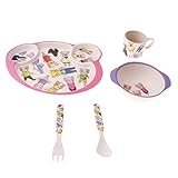 Baoblaze ベビー食器セット　プレート　ボウル　カップ　スプーン　フォーク　赤ちゃん離乳期用食器　漫画食器セット - ピンク2