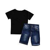 2pcs Baby Boy Tシャツジーンズパンツset-cuteブラックTeeシャツ膝丈ジーンズShorts Summer Outfit Clothes