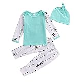 ベビー　子供服　長袖Ｔシャツ　ロングパンツ　帽子付き　3点セット　矢印　プリント　超柔らかい　可愛い　赤ちゃん服　春秋冬用　出産祝い　普段着 (90)