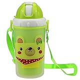 【ノーブランド品】 300ml　ベビー　キッズ　ウォーターボトル　ストローカップ　水筒 　マグボトル　ストラップ　携帯便利　全3色 - グリーンドッグ