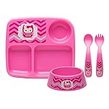 Zak! Designs Toddlerific Mealtime Set with Plate, Bowl, Fork and Spoon with Pink Owl, Break-resistan