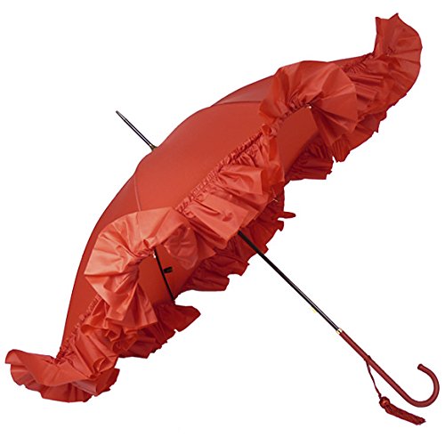 (フォックスアンブレラズ) FOX UMBRELLAS レディース 高級長傘 レッド WL9 SLIM LEATHER CROOK HANDLE DEEP FRILL EDGE RED [並行輸入品]