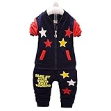 JIEYA 幼児幼児赤ちゃんスターロングスリーブトップ+パンツ2個服セット (2-3歳, 紺青)