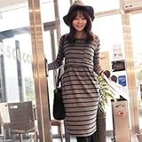 ボーダー　胸＆腰部分ポケット付き　授乳ワンピース (半袖, ブラック)【10000106630】