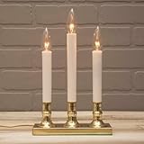 3 Tier Window Candle Brass Plated Base, Plug in, Auto Sensor, Amber Flame [並行輸入品]