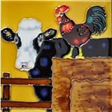 Cow and Rooster装飾セラミック壁アートタイル8 x 8
