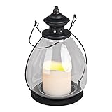 Everlasting Glow Metal School House Lantern With Glass And LED Candle
