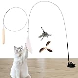 猫 おもちゃ 猫じゃらし 吸盤+釣り竿 吸盤付き猫じゃらし 床に固定 一人遊び ねこ おもちゃ 運動不足解消 ねこ 遊び道具 替えの羽付き