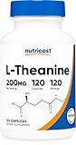 Nutricost L-テアニン 200mg 120カプセル - 非遺伝子組み換え グルテンフリー
